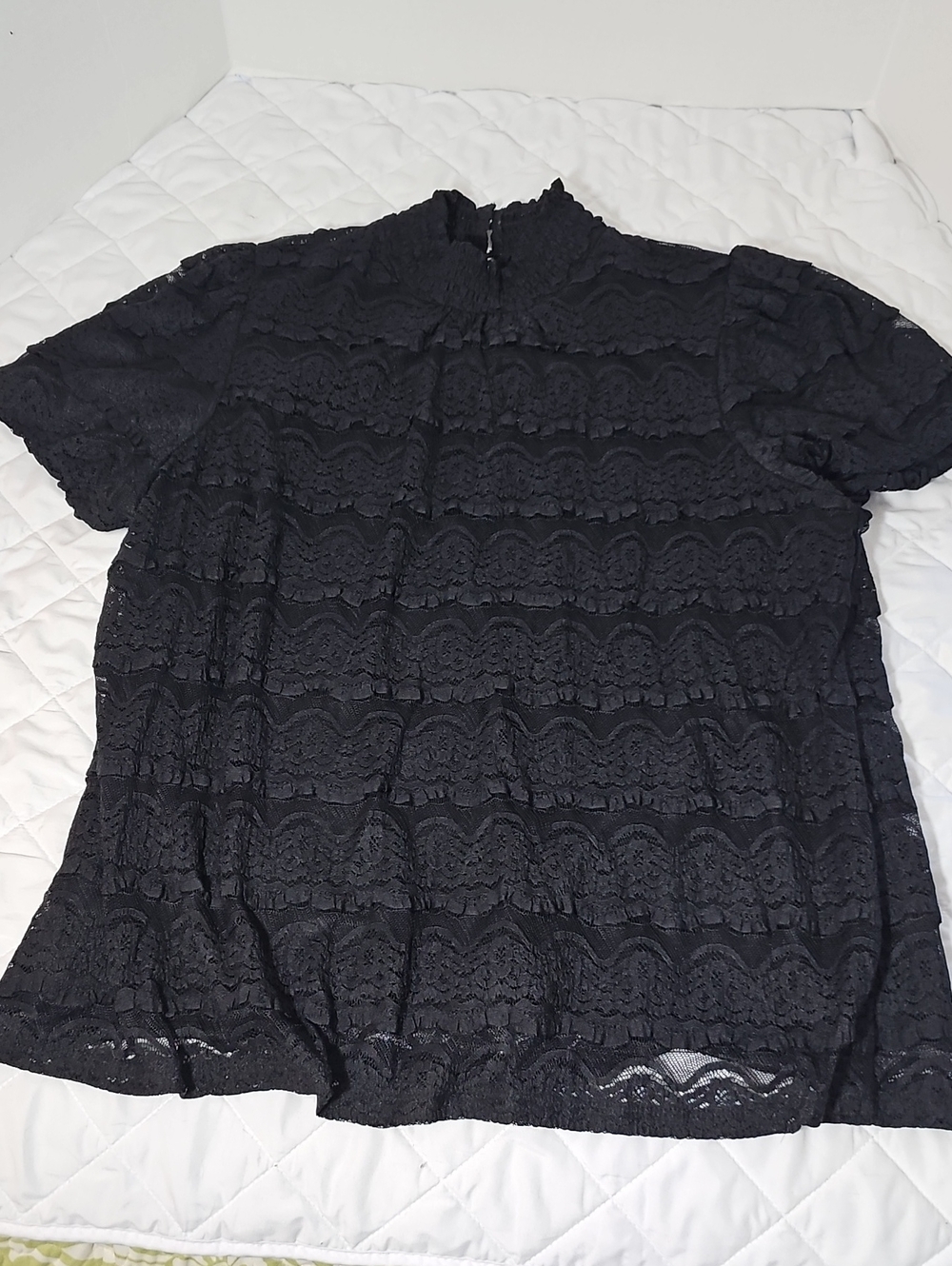 Cupio Black Lace Short Sleeve Mock Neck Blouse